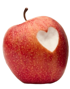Red apple with a heart shaped cutout