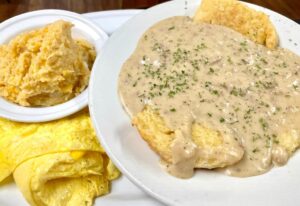 Biscuits and Gravy with Eggs*
