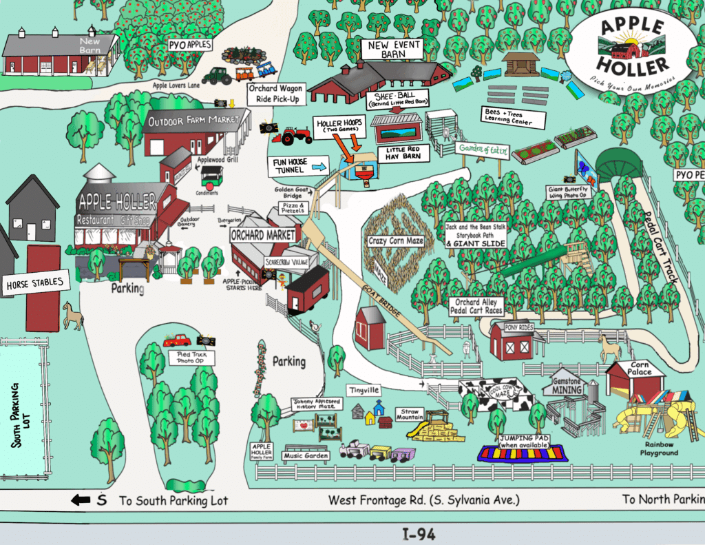 Cartoon map of the Family Fun Park featuring all the activities we offer