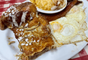 French Toast, Eggs, and Meat